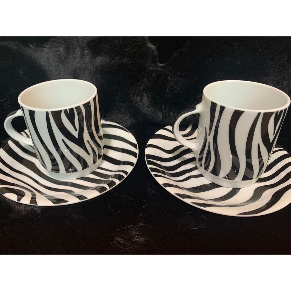 Vintage Espresso Cups and Saucers, Tirschenreuth Zebra, 2 sets